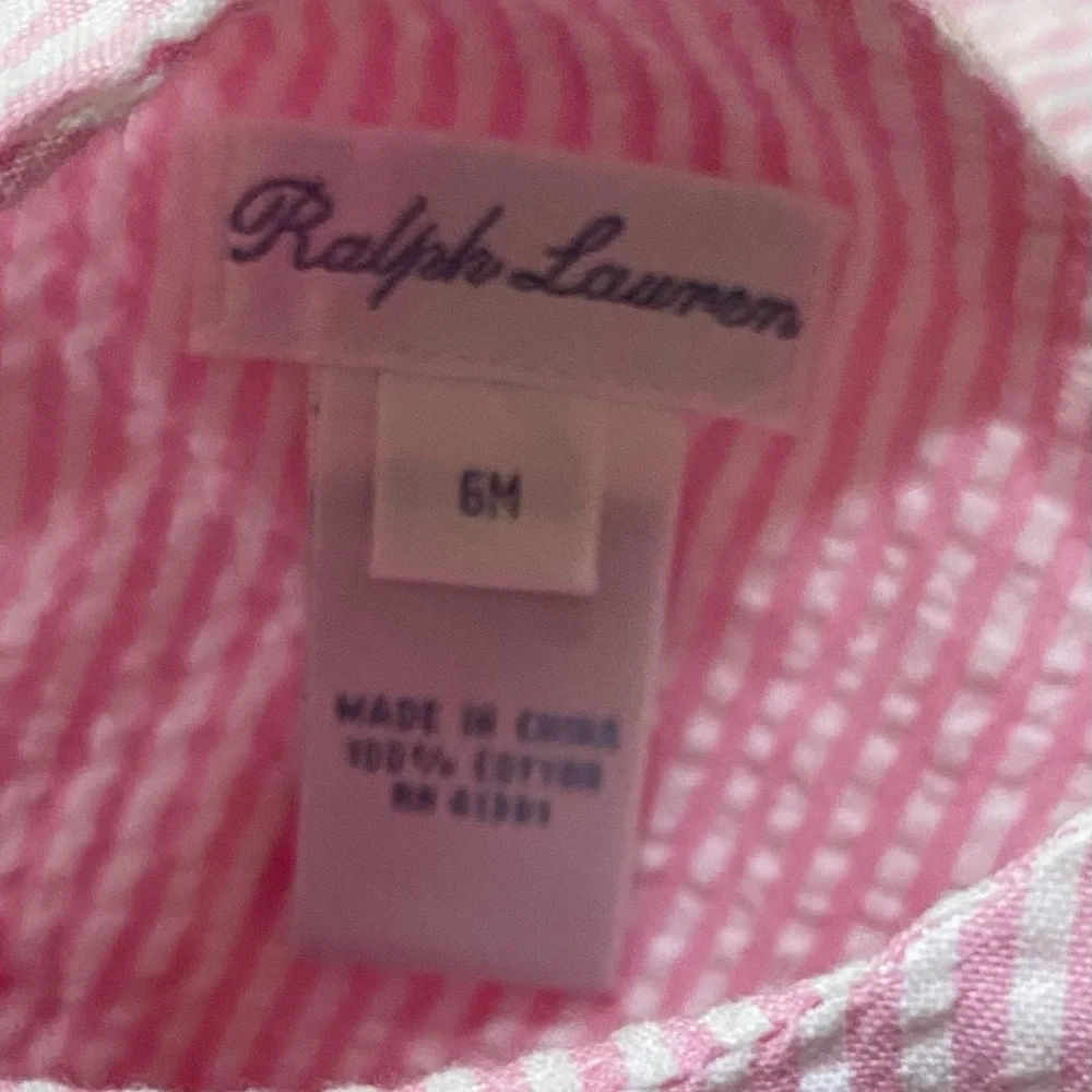Ralph Lauren Infant Girl Sz 6M Pink/White Pinstripe Seersucker Dress‎